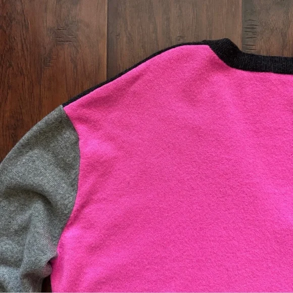 Autumn Cashmere 100% Cashmere Colorblock Sweater L Pink Grey Fuzzy Soft Luxury - Picture 14 of 16